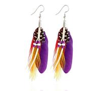 Boucles d'oreilles pendantes en forme de plume colorées, style bohème folk, pratiques et astucieuses