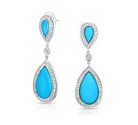 Bleu En Forme De Poire Cz Halo Simulée Turquoise Boucles D'Oreilles Pendantes Lustre Pour Femmes Plaqué Argent