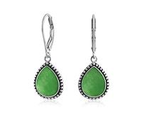 Boucles D'Oreilles Pendantes En Forme De Poire Pour Femmes En Argent Sterling 925 Oxydé Jade Teint En Vert Verte