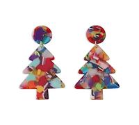 Boucles d'oreilles pendantes en forme de sapin de Noël en acrylique pour femmes et filles - En résine légère - Triangle rond - Ornement de festival - Longues breloques pendantes - Style rétro bohème -
