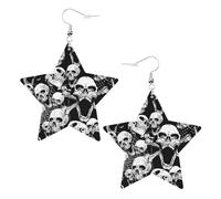 Boucles d'oreilles pendantes en forme de tête de mort pour femme, boucles d'oreilles pendantes en forme d'étoile étincelante, bijoux tendance pour soirée, One Size, Cuir