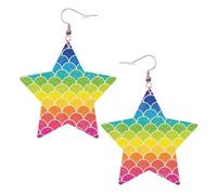 Boucles d'oreilles pendantes en forme d'écailles de poisson arc-en-ciel pour femme, boucles d'oreilles pendantes en forme d'étoile étincelante, bijoux tendance pour soirée