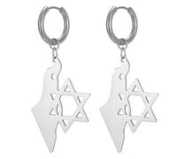 Boucles d'oreilles pendantes en forme d'étoile de David pour femme - Drapeau de la Palestine d'Israël - Carte du pays - Amulette hébraïque - Cadeau judaïque, Moyen, Acier inoxydable, Pas de pierre