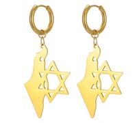 Boucles d'oreilles pendantes en forme d'étoile de David pour femme - Drapeau de la Palestine d'Israël - Carte du pays - Amulette hébraïque - Cadeau judaïque, Moyen, Acier inoxydable, Pas de pierre
