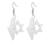 Boucles d'oreilles pendantes en forme d'étoile de David pour femme - Drapeau de la Palestine d'Israël - Carte du pays - Amulette hébraïque - Cadeau judaïque, Moyen, Acier inoxydable, Pas de pierre