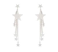 Boucles d'oreilles pendantes en forme d'étoile filante en cristal brillant - Boucles d'oreilles pendantes en forme d'étoile de météorite - Bijoux pour femme (étoile à pompons argentés)