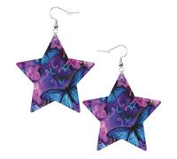 Boucles d'oreilles pendantes en forme d'étoile pour femme avec fleurs et papillons, One Size, Cuir