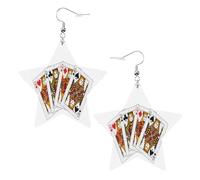 Boucles d'oreilles pendantes en forme d'étoile pour femme - Ensemble de poker Queens - Visages, cœurs et piques - Boucles d'oreilles en similicuir