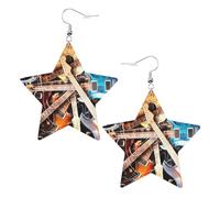 Boucles d'oreilles pendantes en forme d'étoile pour femme - Motif guitare musicale, One Size, Cuir