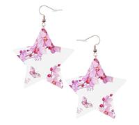 Boucles d'oreilles pendantes en forme d'étoile scintillante avec fleurs roses et papillon pour femme, One Size, Cuir