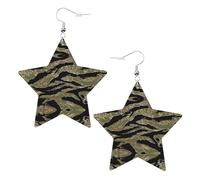 Boucles d'oreilles pendantes en forme d'étoile scintillante pour femme, motif camouflage à rayures tigrées, bijoux tendance pour soirée, One Size, Cuir