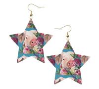 Boucles d'oreilles pendantes en forme d'étoile scintillante pour femme - Motif fleur et cochon - Bijoux tendance pour soirée, One Size, Cuir