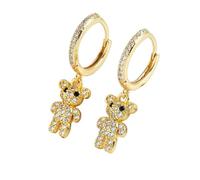Boucles d'oreilles pendantes en forme d'ours en peluche incrustées de diamants plaqué or, One Size, Agate