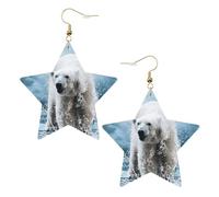 Boucles d'oreilles pendantes en forme d'ours polaire blanc pour femme, boucles d'oreilles pendantes en forme d'étoile étincelante, bijoux tendance pour soirée, One Size, Cuir