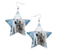 Boucles d'oreilles pendantes en forme d'ours polaire blanc pour femme, boucles d'oreilles pendantes en forme d'étoile étincelante, bijoux tendance pour soirée, One Size, Cuir