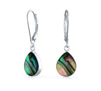 Boucles D'Oreilles Pendantes En Goutte De Pluie Naturelle En Nacre D'Ormeau Irisée Géométrique Arc En Ciel Pour Femmes Adolescentes Dos De Levier En Argent Sterling .925