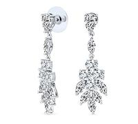 Boucles d'oreilles pendantes en laiton plaqué argent avec zircone cubique en grappe marquise en forme de larme pour femmes