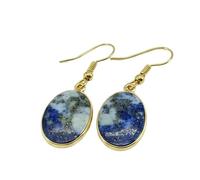 Boucles d'oreilles pendantes en lapis-lazuli naturel rare AA forme ovale, couleur bleue, plaqué or, 19 x 13 mm, style bohème, bijou chakra fait main | LK_LPE_00141