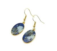 Boucles d'oreilles pendantes en lapis-lazuli naturel rare AA forme ovale, couleur bleue, plaqué or, 20 x 13 mm, style bohème, bijou chakra fait main | LK_LPE_00116