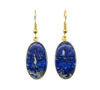 Boucles d'oreilles pendantes en lapis-lazuli naturel rare AA forme ovale, couleur bleue, plaqué or, 23 x 13 mm, style bohème, bijou chakra fait main | LK_LPE_00108