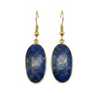 Boucles d'oreilles pendantes en lapis-lazuli naturel rare AA forme ovale, couleur bleue, plaqué or, 24 x 13 mm, style bohème, bijou chakra fait main | LK_LPE_00143