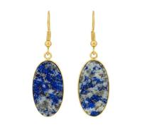 Boucles d'oreilles pendantes en lapis-lazuli naturel rare AA forme ovale, couleur bleue, plaqué or, 25 x 13 mm, style bohème, bijou chakra fait main | LK_LPE_00077