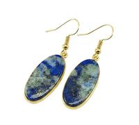 Boucles d'oreilles pendantes en lapis-lazuli naturel rare AA forme ovale, couleur bleue, plaqué or, 26 x 13 mm, style bohème, bijou chakra fait main | LK_LPE_00083