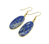Boucles d'oreilles pendantes en lapis-lazuli naturel rare AA forme ovale, couleur bleue, plaqué or, 27 x 13 mm, style bohème, bijou chakra fait main | LK_LPE_00125