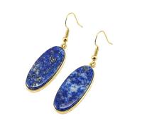 Boucles d'oreilles pendantes en lapis-lazuli naturel rare AA forme ovale, couleur bleue, plaqué or, 28 x 13 mm, style bohème, bijou chakra fait main | LK_LPE_00032