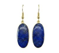 Boucles d'oreilles pendantes en lapis-lazuli naturel rare AA forme ovale, couleur bleue, plaqué or, 28 x 13 mm, style bohème, bijou chakra fait main | LK_LPE_00114