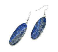 Boucles d'oreilles pendantes en lapis-lazuli naturel rare AA forme ovale, couleur bleue, plaquées argent, 36 x 13 mm, style bohème, bijou chakra fait main | LK_LPE_00154