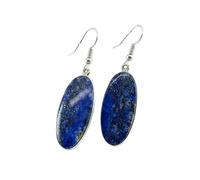 Boucles d'oreilles pendantes en lapis-lazuli naturel rare AA forme ovale, couleur bleue, plaquées argent, 31 x 13 mm, style bohème, bijou chakra fait main | LK_LPE_00057