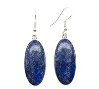 Boucles d'oreilles pendantes en lapis-lazuli naturel rare AA forme ovale, couleur bleue, plaquées argent, 29 x 13 mm, style bohème, bijou chakra fait main | LK_LPE_00014