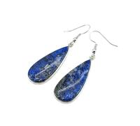 Boucles d'oreilles pendantes en lapis-lazuli naturel rare AA forme poire, couleur bleue, plaquées argent, 31 x 13 mm, style bohème, bijou chakra fait main | LK_LPE_00058