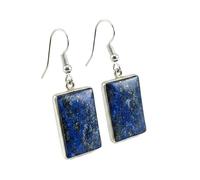 Boucles d'oreilles pendantes en lapis-lazuli naturel rare AA forme rectangulaire, couleur bleue, plaquées argent, 21 x 13 mm, style bohème, bijou chakra fait main | LK_LPE_00056