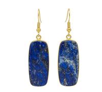 Boucles d'oreilles pendantes en lapis-lazuli naturel rare AA forme rectangulaire, couleur bleue, plaqué or, 30 x 13 mm, style bohème, bijou chakra fait main | LK_LPE_00089