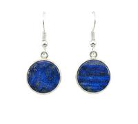 Boucles d'oreilles pendantes en lapis-lazuli naturel rare AA forme ronde, couleur bleue, plaquées argent, 13 x 13 mm, style bohème, bijou chakra fait main | LK_LPE_00150