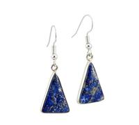 Boucles d'oreilles pendantes en lapis-lazuli naturel rare AA forme trilon, couleur bleue, plaquées argent, 18 x 13 mm, style bohème, bijou chakra fait main | LK_LPE_00028