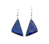 Boucles d'oreilles pendantes en lapis-lazuli naturel rare AA forme trilon, couleur bleue, plaquées argent, 28 x 13 mm, style bohème, bijou chakra fait main | LK_LPE_00062