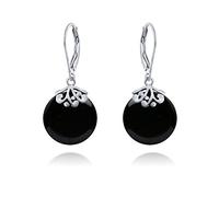 Boucles D'Oreilles Pendantes En Onyx Noir Avec Disques Ronds Et Plats En Argent Sterling Pour Femmes