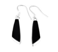 Boucles d'oreilles pendantes en onyx noir naturel 40 x 8 mm | Monture en argent sterling 925 plaqué argent | Pierre de forme élégante, style minimaliste et épuré | LK_RDG_00116