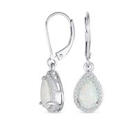 Boucles D'Oreilles Pendantes En Opale Blanche Créée En Forme De Larme Serties De Zircone Cubique Et D'Opale Blanche Style Antique Pour Femmes En Argent Sterling .925 Pierre De Naissance D'Octobre