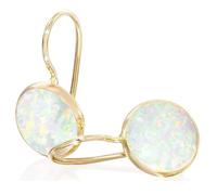 Boucles d'oreilles pendantes en opale blanche naturelle de 8 mm avec pierre de naissance du mois d'octobre - Pour elle