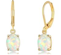 Boucles d'oreilles pendantes en opale blanche naturelle ovale faite à la main en argent sterling 925 avec pierre de naissance du mois d'octobre de 8 mm