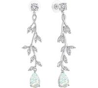 Boucles d'oreilles pendantes en opale blanche naturelle taillée en forme de poire pour femme, boucles d'oreilles pendantes à longues feuilles, 8 × 12 mm, pierre de naissance, bijoux cadeaux pour femme