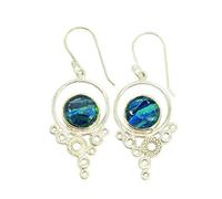 Boucles d'oreilles pendantes en opale de feu pour femme - Cabochon rond multicolore - Triple pierre précieuse - En argent sterling - Fait à la main - Style bohème - Légères et tendance - Cadeau pour