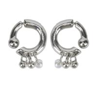Boucles d'oreilles pendantes en perles argentées avec un anneau en C | Structure créole à charnière, design d'ouverture et de fermeture défini, accents ronds pendants avec mouvement le long de la