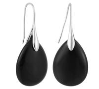 Boucles d'Oreilles Pendantes en Perles d'Agate, Boucles d'Oreilles Hameçon Forme de Larme en Pierre Naturelle de Haute Qualité Bijoux Élégantes et Tendance pour Femmes (Noir et Argent)