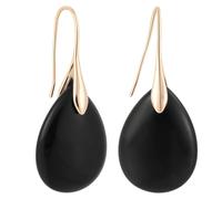 Boucles d'Oreilles Pendantes en Perles d'Agate, Boucles d'Oreilles Hameçon Forme de Larme en Pierre Naturelle de Haute Qualité Bijoux Élégantes et Tendance pour Femmes (Noir et Or)