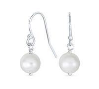 Boucles D'Oreilles Pendantes En Perles De Culture D'Eau Douce Blanches Classiques De 8 Mm Rondes Avec Des Crochets De Pêche Français En Argent Sterling .925 Pour Femmes